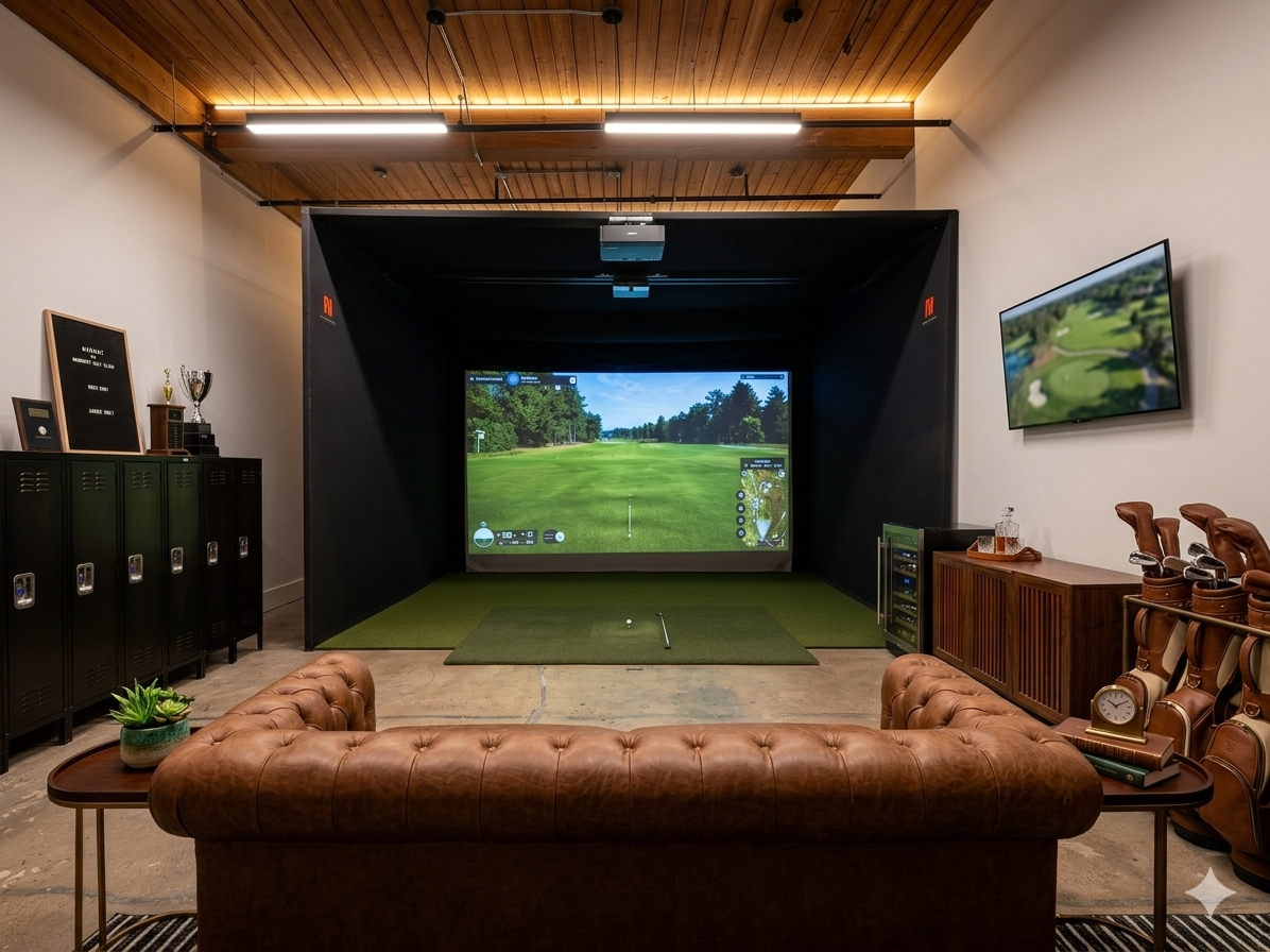 Member mid-swing with TrackMan data